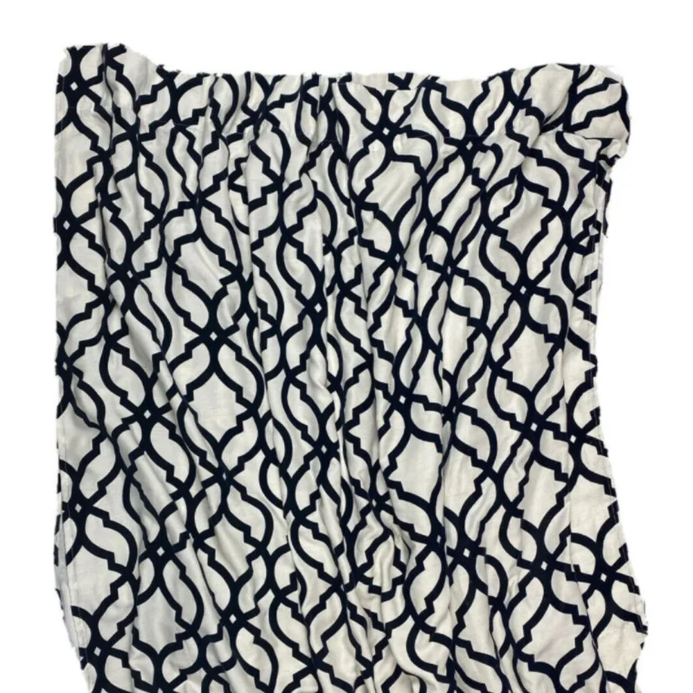 2 Linen Curtains Panels Navy Blue Trelllis Luxury